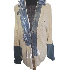 Upcycled Universal Thread Cream and Denim Cardigan With Denim